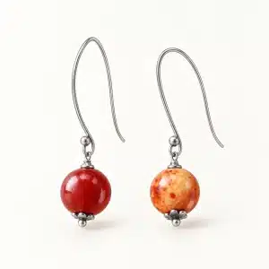 Pendientes de cuentas rojo y naranja con plata